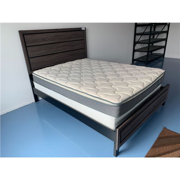 MODERN QUEEN SIZE BED SET (GREY & BLACK) W/INOFIA MATTRESS & BOXSPRING SET