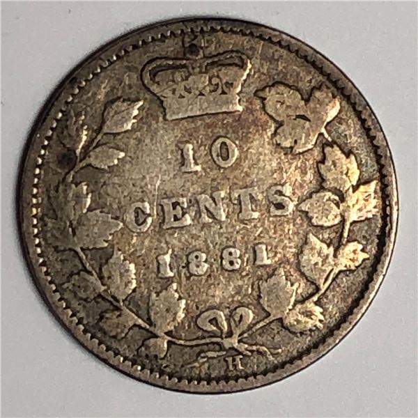 Canadian .10 Cent Dime 1881 Fine