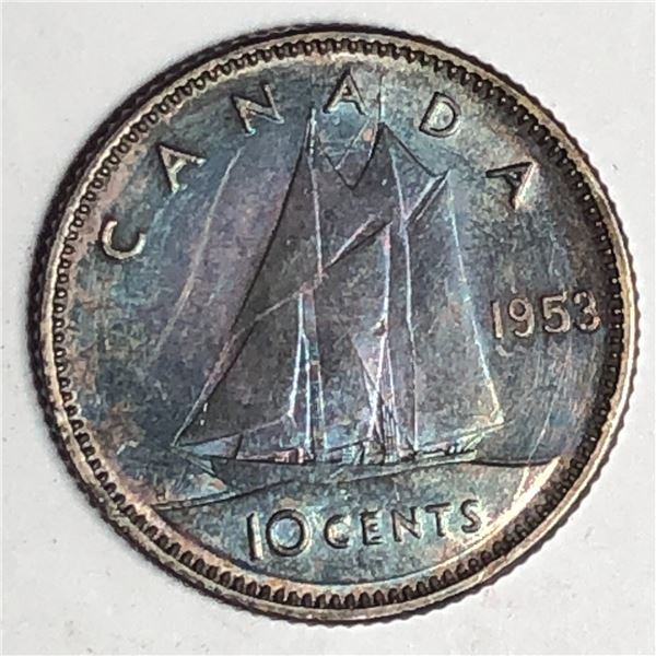 Canadian .10 Cent Dime 1953 NSF CHOICE Rainbow Tones