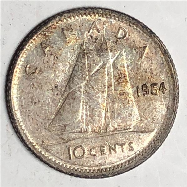 Canadian .10 Cent Dime 1954 EF