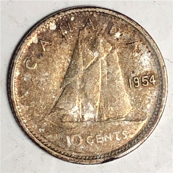 Canadian .10 Cent Dime 1954 VF+