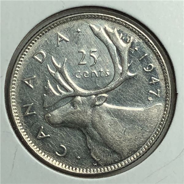 1947 Maple King George VI 25 Cents UNC