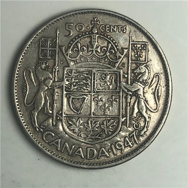 1947 Curved Right King George VI 50 Cents