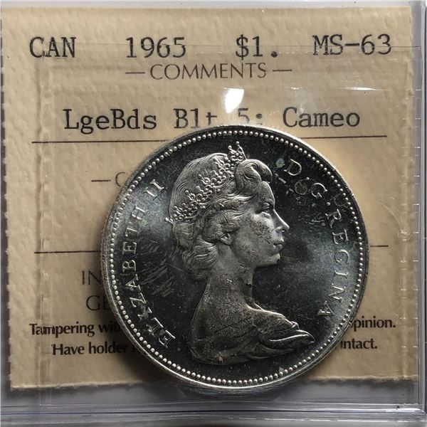 1965 Queen Elizabeth II Canadian Silver Dollar ICCS MS 63