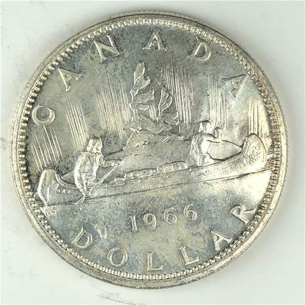 1966 Queen Elizabeth II Canadian Silver Dollar UNC