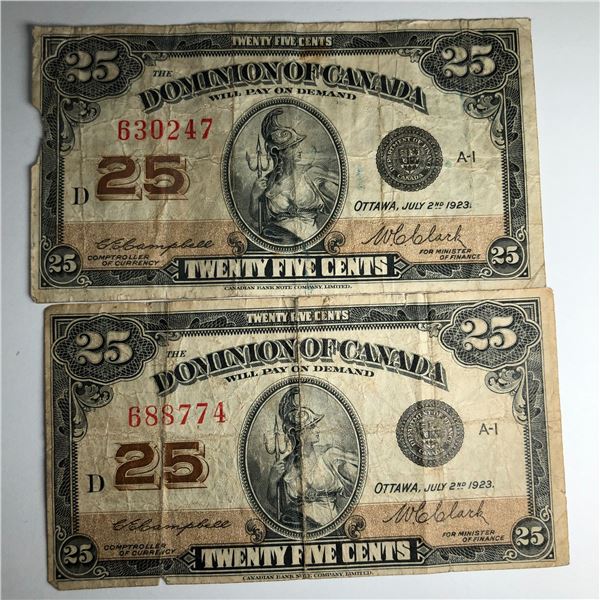 2X-1923 25 Cent Shinplaster DC-24c Letter D Campbell/Clark