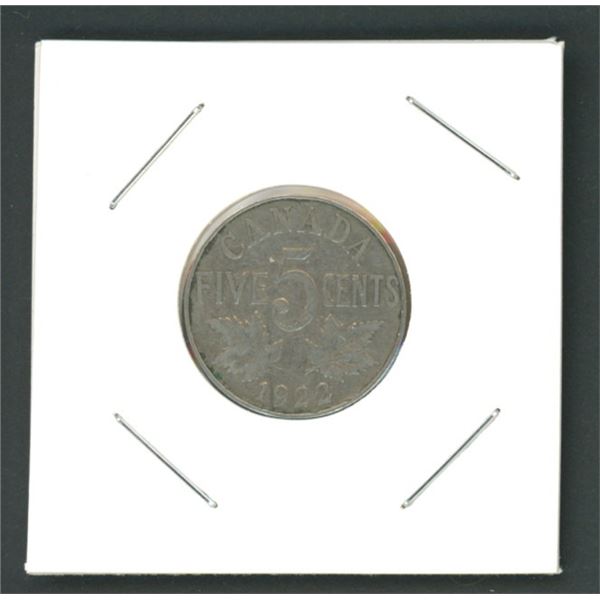 1922 Canadian Nickle 5 Cent Coin