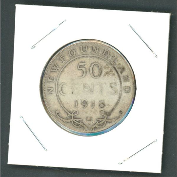 1918 Canadian Newfoundland 50 Cent Silver Coin