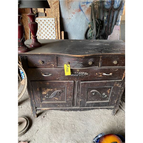 Very old buffet, 3- lamps, mirror & plant stand