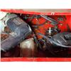 Image 8 : Heavy ext. cord, hose, charger, compressor, creeper, red rolling cabinet c/w contents