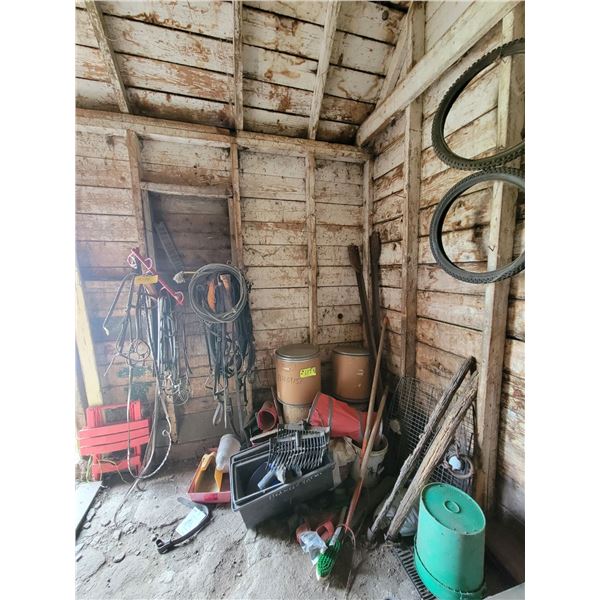 Misc. in Corner. Forks, Lariat, Bridles & misc.