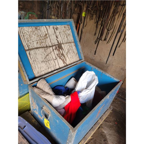 Blue & green tack boxes c/w contents