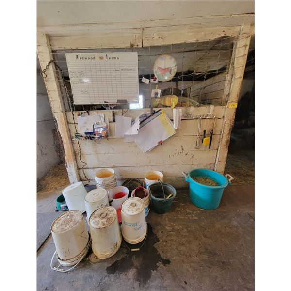 Pails, thermometer & misc. on wall