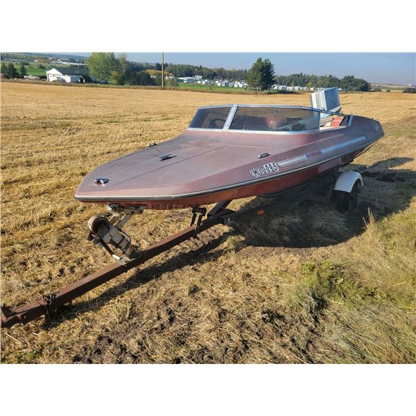 Banshee boat, trailer- SN. B-5312 & Chrysler motor (Damaged at rear, Sold for parts only)
