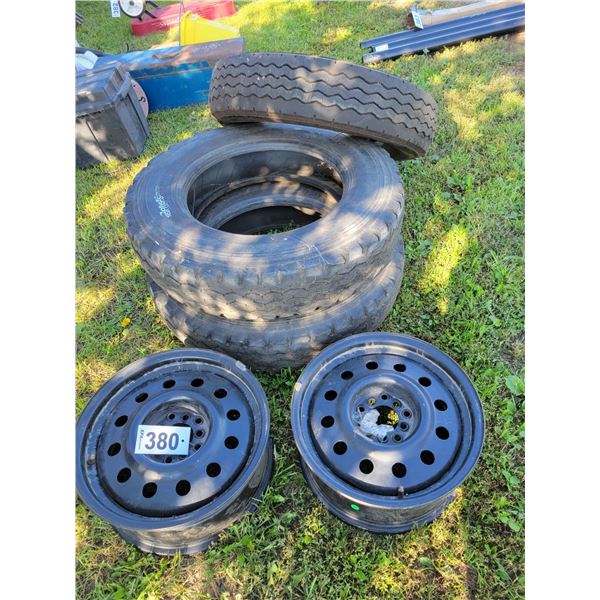 3- Tires- 8RX19.5s & 2- rims