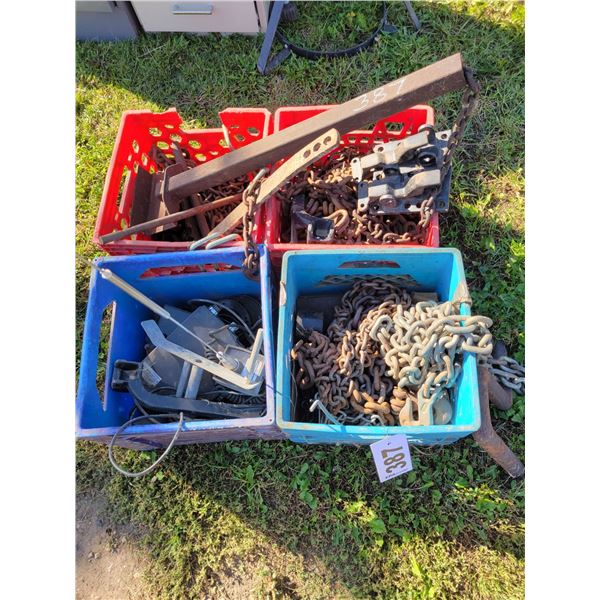 4- Crates of chains, hinges & misc. steel