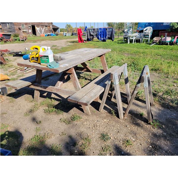 Picnic table, Bug fogger, 2- saw horses