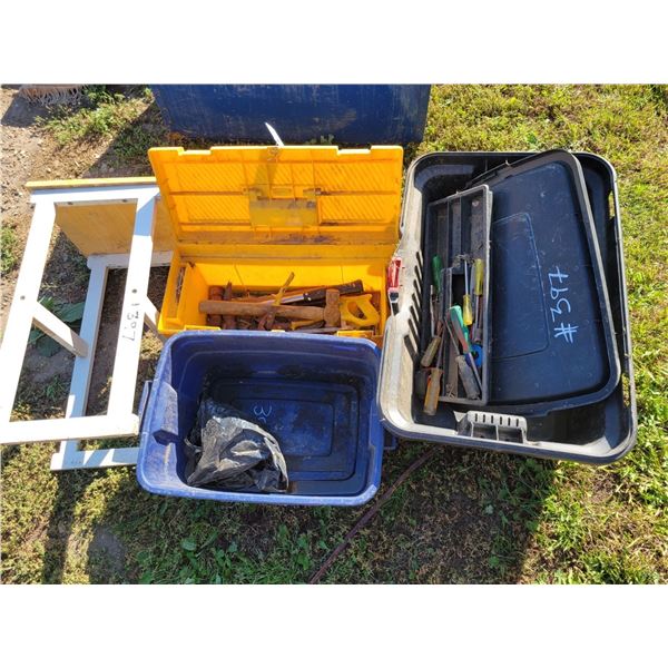 Small table & tool boxes c/w misc. tools
