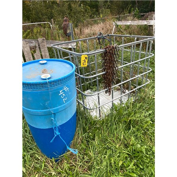 Barrels, cage, chain, owl