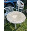 Image 1 : Plastic table, bench & qty of chairs