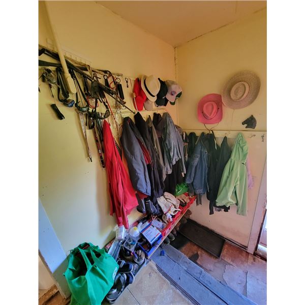 Qty of coats, hat, footwear, gloves and misc.