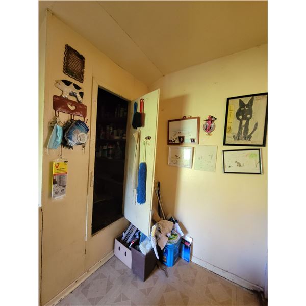 Various cleaning supplies, mops, brooms and misc.