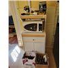 Image 1 : Microwave stand, Danby microwave c/w contents, décor, spices, 2- phones, pens etc.