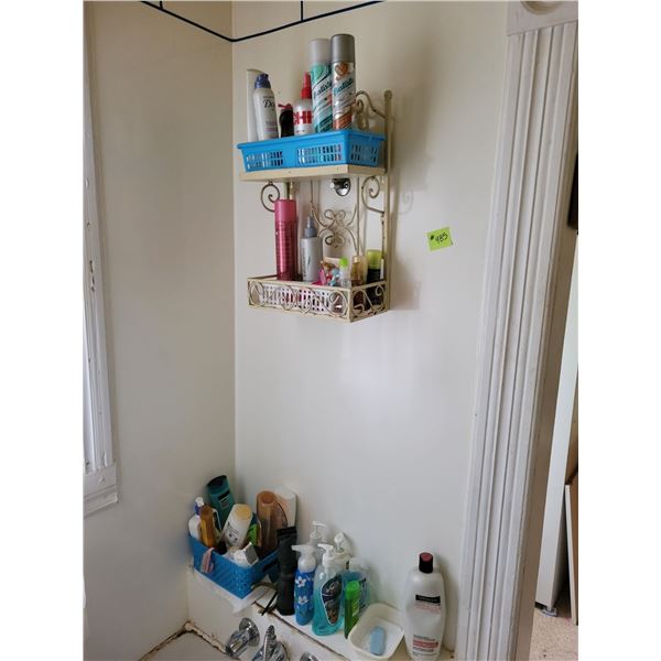 Contents in bathroom, soaps, mirror cleaning supplies etc.