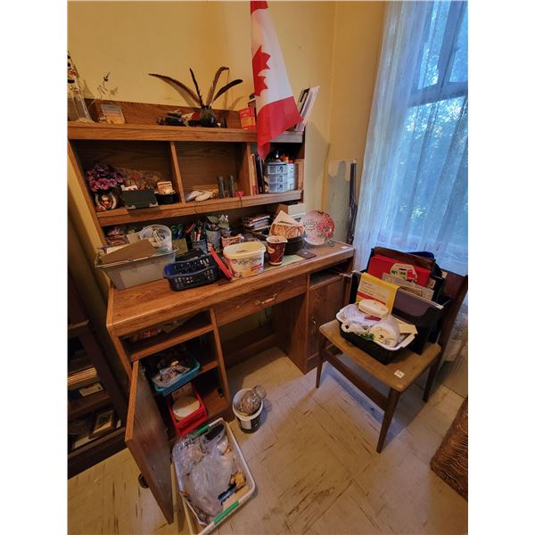 Office desk, chair, file folders, office supplies and misc.