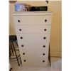 Image 12 : 6 Drawer dresser, clothes, hats, baskets, 2- stools and misc.
