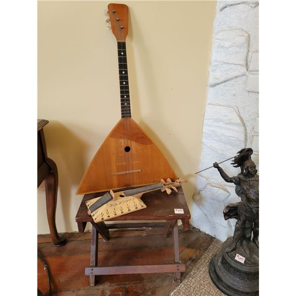 Russian Balalaika, 4-string ukulele & stool