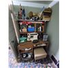 Image 1 : Office desk, stool c/w Singer sewing machine, craft/sewing supplies and misc.