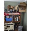Image 2 : Office desk, stool c/w Singer sewing machine, craft/sewing supplies and misc.
