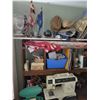 Image 3 : Office desk, stool c/w Singer sewing machine, craft/sewing supplies and misc.