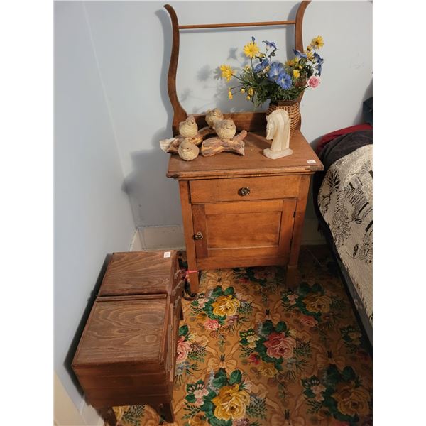 Bed side table, accordion sewing kit c/w contents