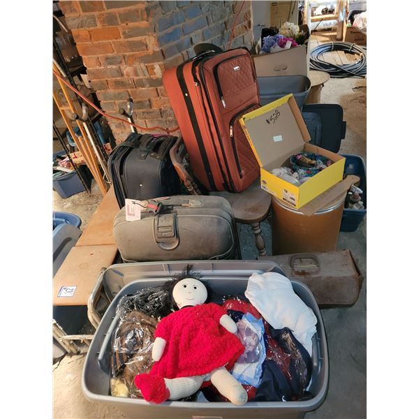 Qty suitcases, workout bench, and misc.