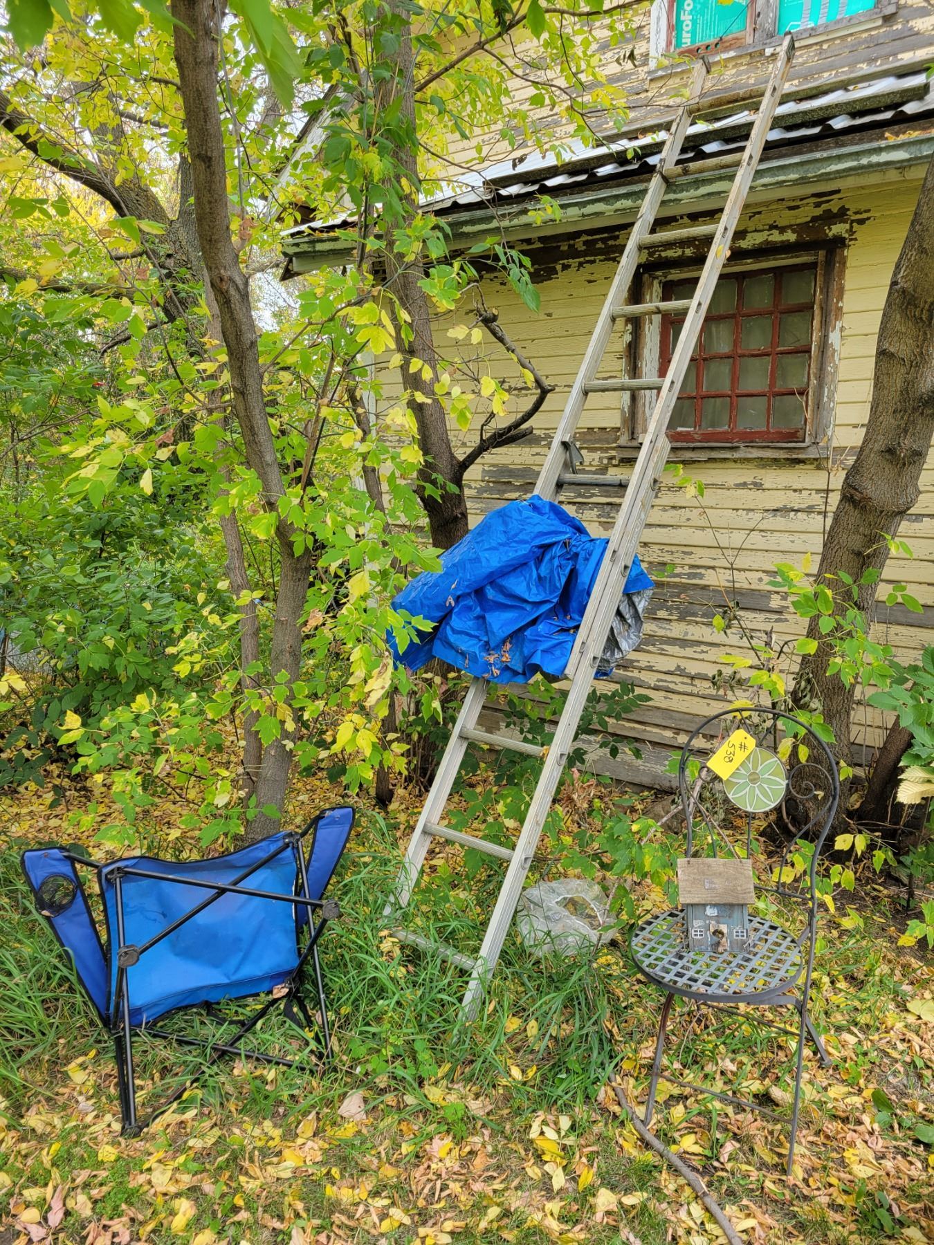 1- Ext. ladder, 2- chairs, tarp & birdhouse