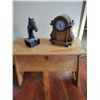 Image 1 : Horse head figurine, mantle clock, 2- stools