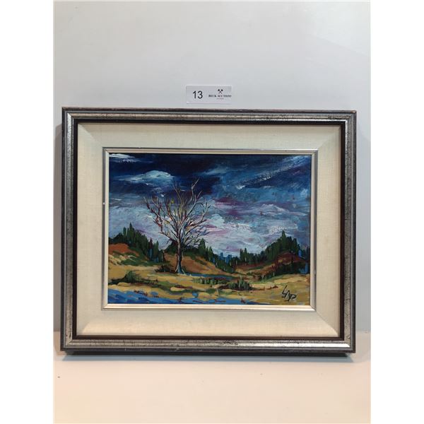 L.A.P "Single Tree In Landscape" Cool Toned Oil Painting On Board