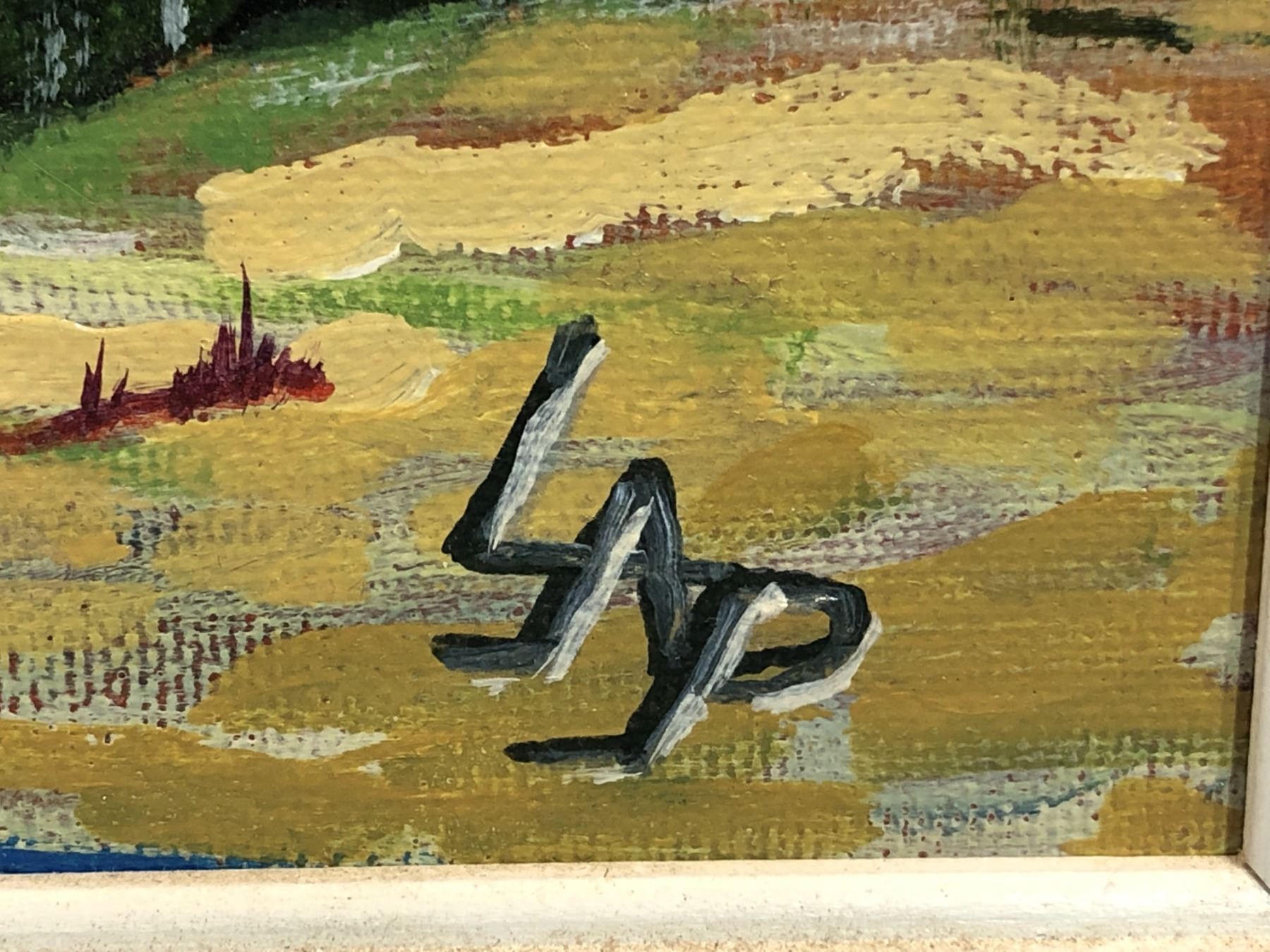 L A P Single Tree In Landscape Cool Toned Oil Painting On Board l-a-p-single-tree-in-landscape-cool-toned-oil-painting-on-board