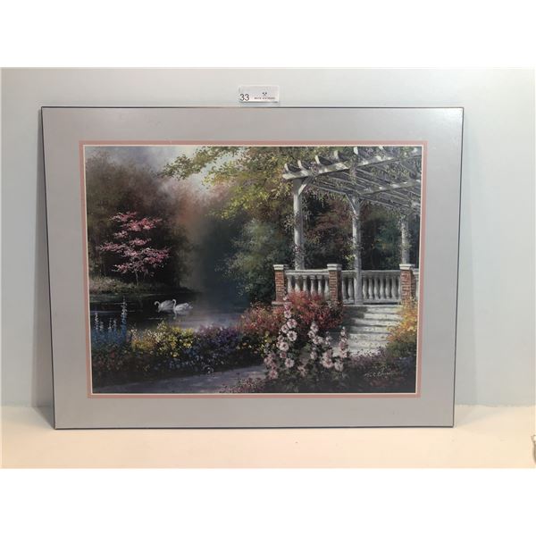 T.C Chium, Beautiful Floral Nature Themed Portrait With Cherry Blossoms And Doves