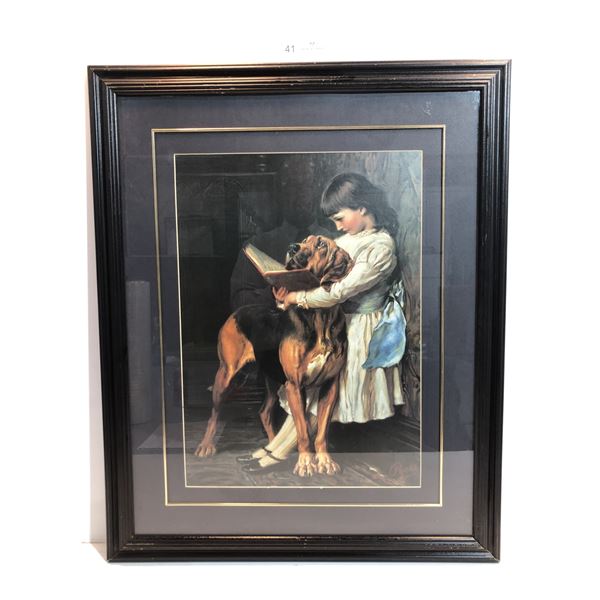 Pears, Portrait Print Of A Girl With Her Puppy