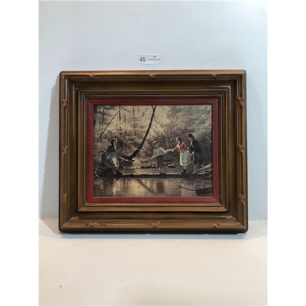 Olden Day Themed Plastic Framed Print, Crossing The Bridge