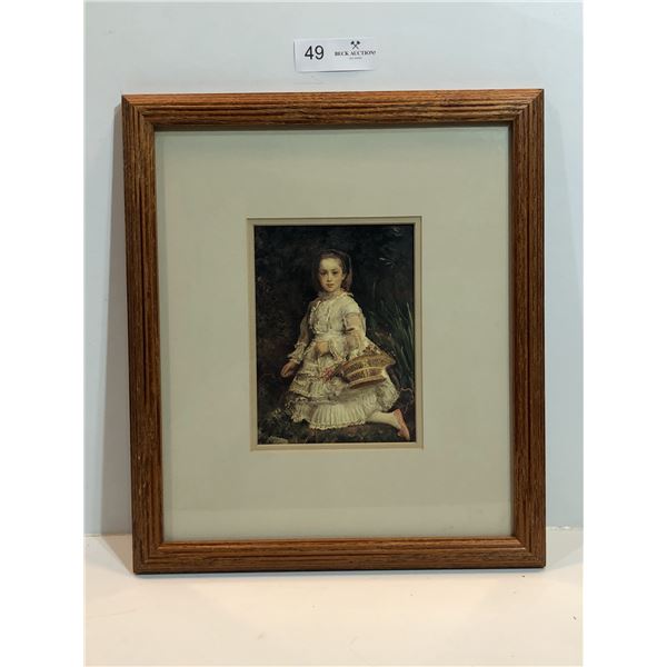 Framed Vintage Portrait Print Of A Little Girl And Her Picnic Basket