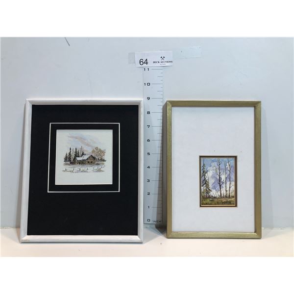 Tiny Set Of Farm And Mountain Themed Framed Paintings