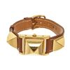 Image 1 : Hermes Brown Metal and Leather Medor Plated 23 Quartz Watch