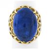 Image 1 : Vintage 18K TT Gold Cabochon Lapis Lazuli Textured Crescent Large Cocktail Ring