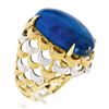 Image 8 : Vintage 18K TT Gold Cabochon Lapis Lazuli Textured Crescent Large Cocktail Ring