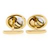 Image 2 : Large Vintage 14K Yellow Gold Round Gray Pearl Open Textured Swirl Cuff Links