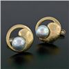 Image 3 : Large Vintage 14K Yellow Gold Round Gray Pearl Open Textured Swirl Cuff Links